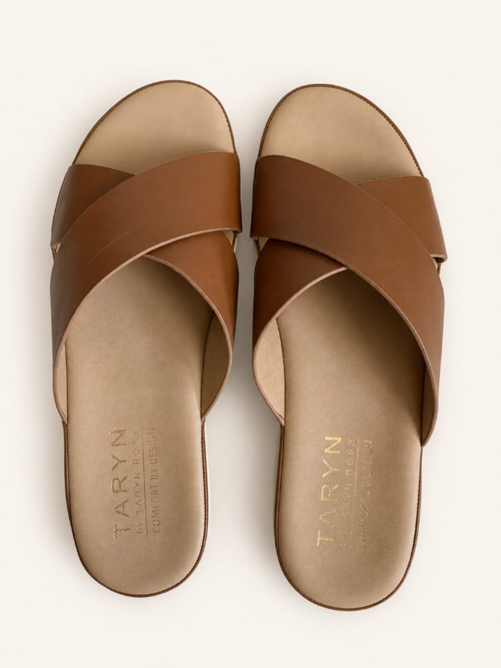 TARYN by Taryn Rose Womens 7.5 Brown Comfort Slide Sandals Cross Strap